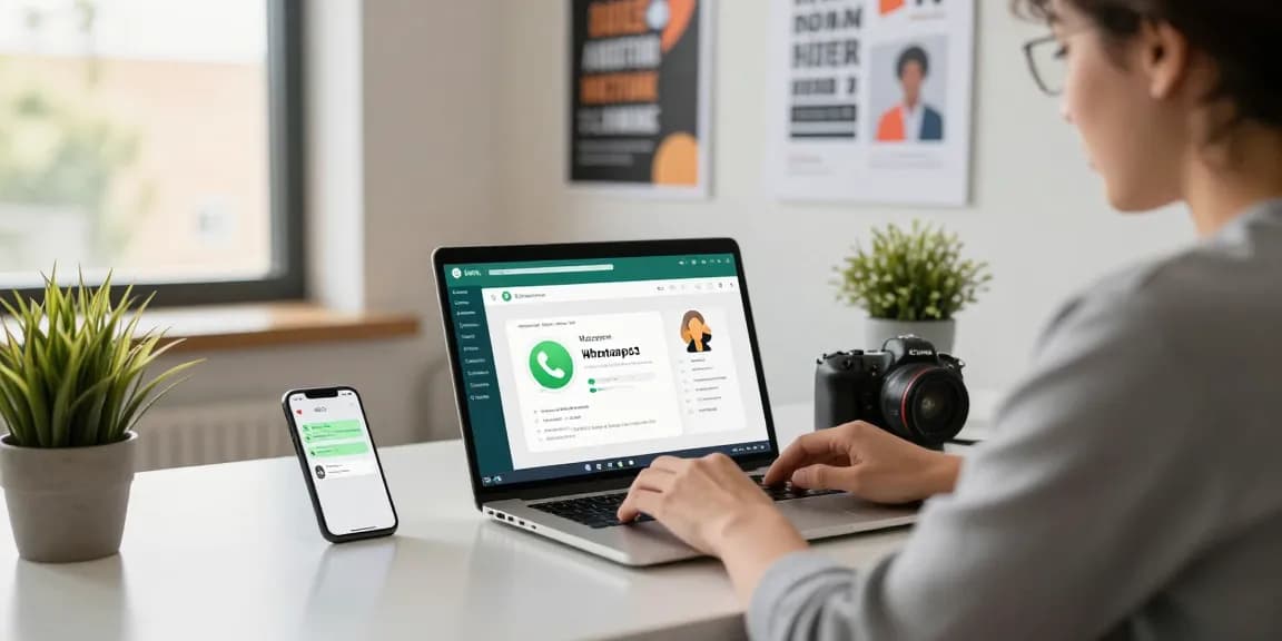 Engaging workspace with WhatsApp網頁版 interface on laptop, promoting digital communication.