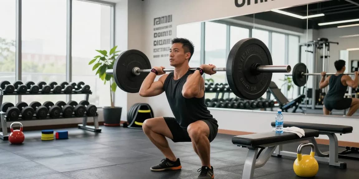 Bodybuilder performing squat showcasing Prime Pharma Steroiden products in dynamic gym environment
