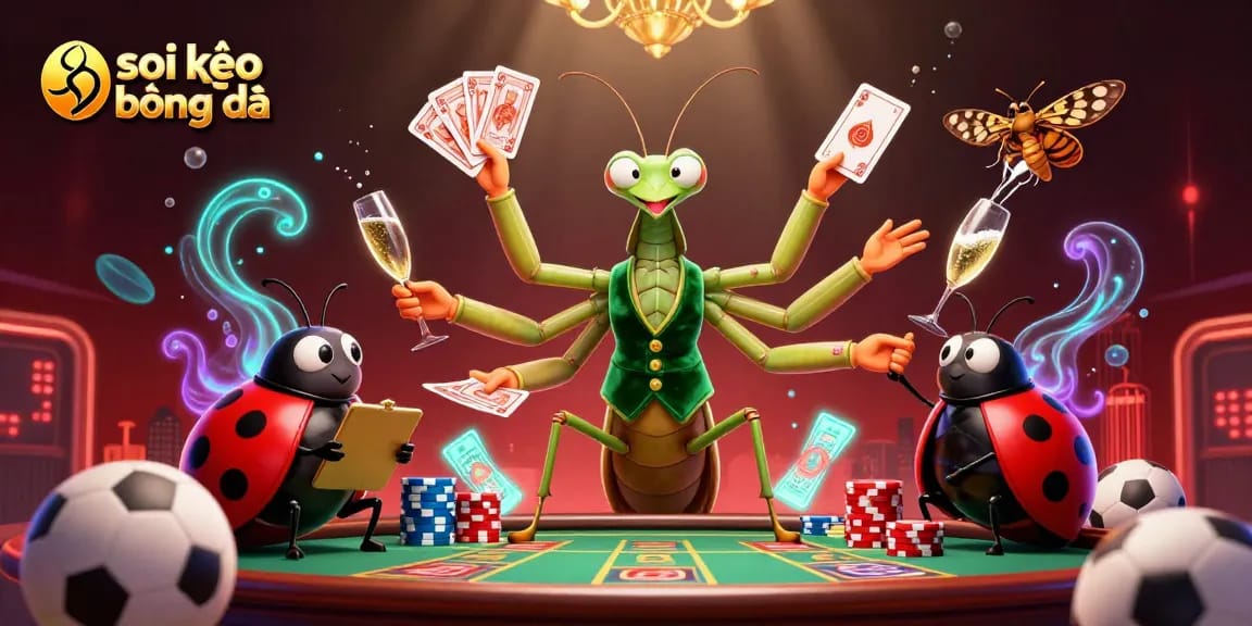 Place bets wisely with the vibrant characters of soi kèo bóng đá amid an energetic casino scene.