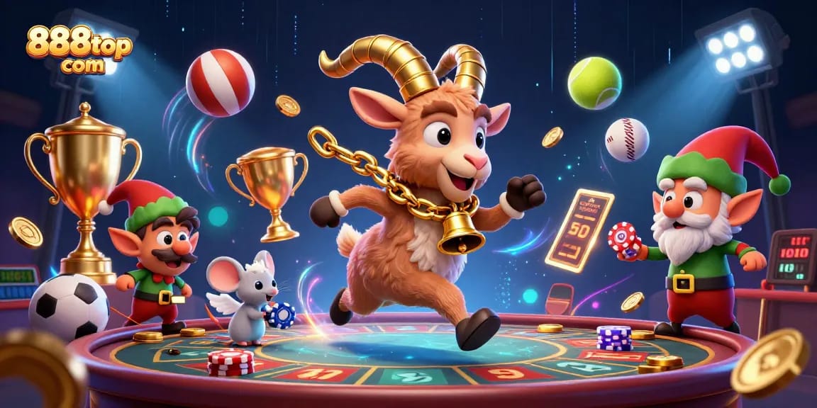 Experience the thrill of 888top com with festive casino scenes featuring unique characters and dynamic gaming elements.