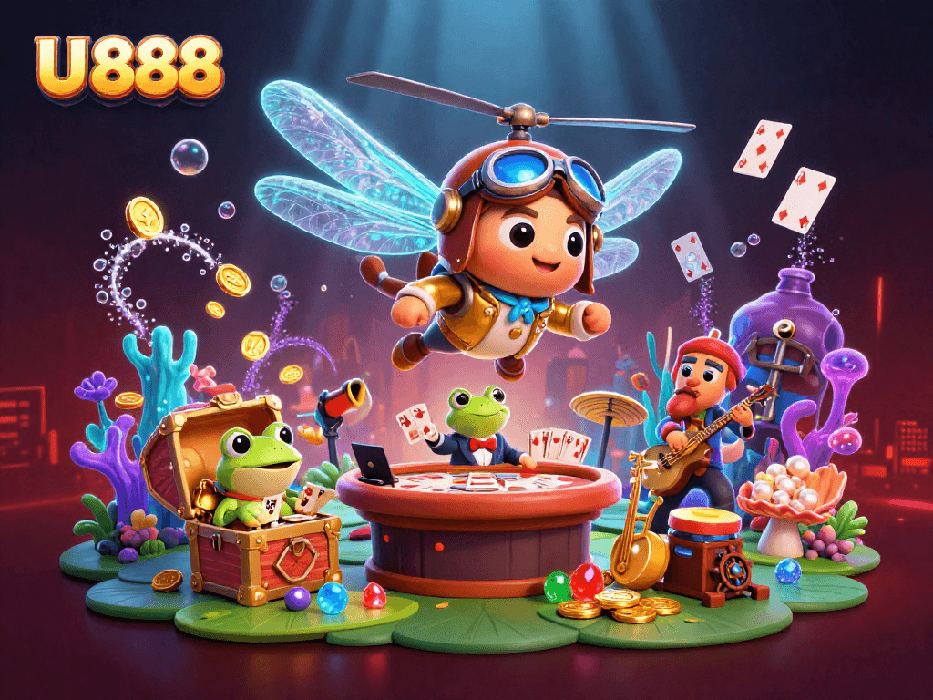 Experience the thrilling world of U 888 with vibrant casino action and dynamic characters.