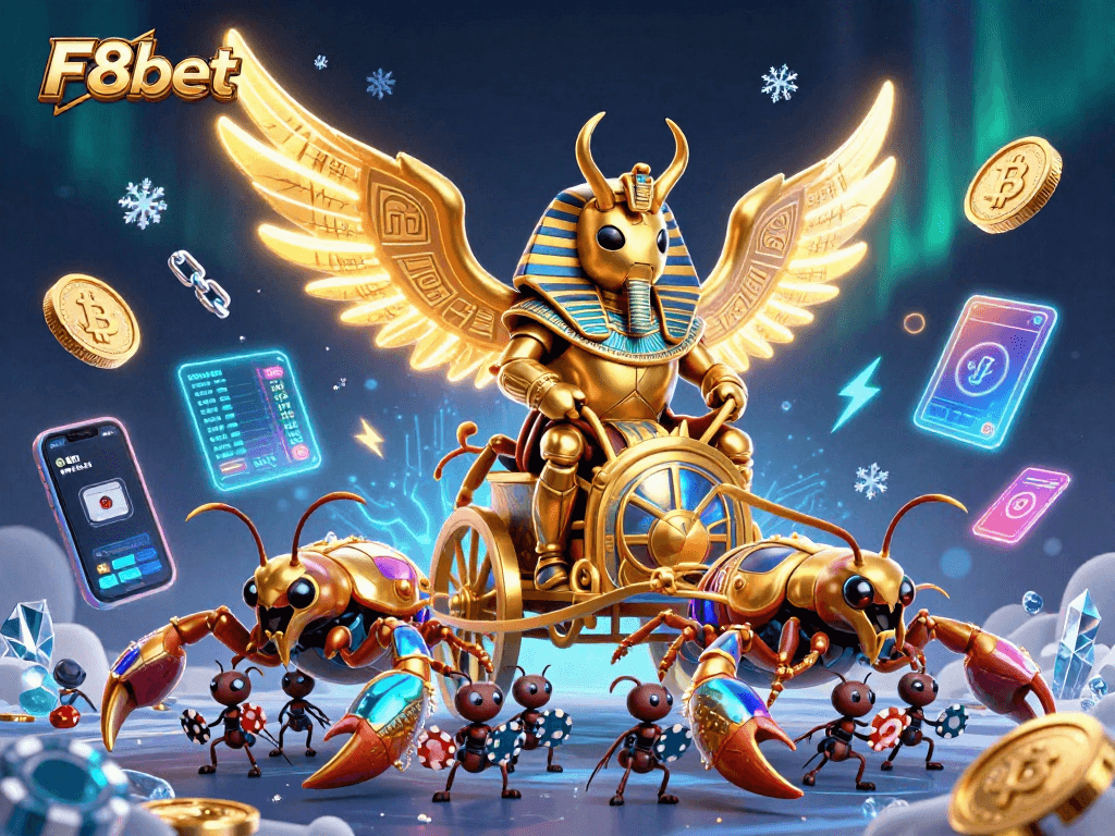 Experience the excitement of F8bet with a dynamic 3D illustration featuring vibrant casino elements.