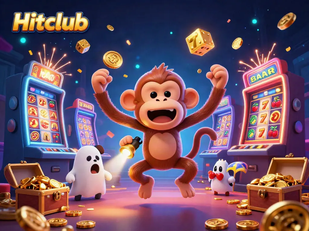 Engage in thrilling hits at Hitclub with a lively casino featuring a playful monkey and ghost-hunter puppy.