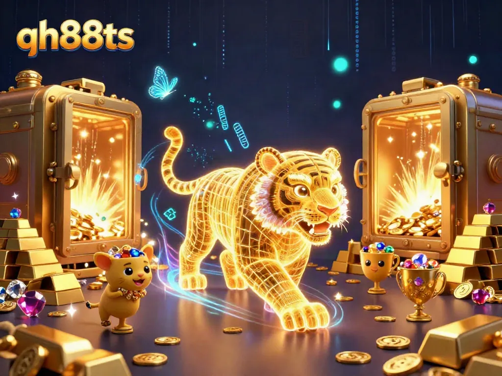 Experience thrilling wins at qh88ts with dynamic casino scenes featuring a golden tiger and treasures