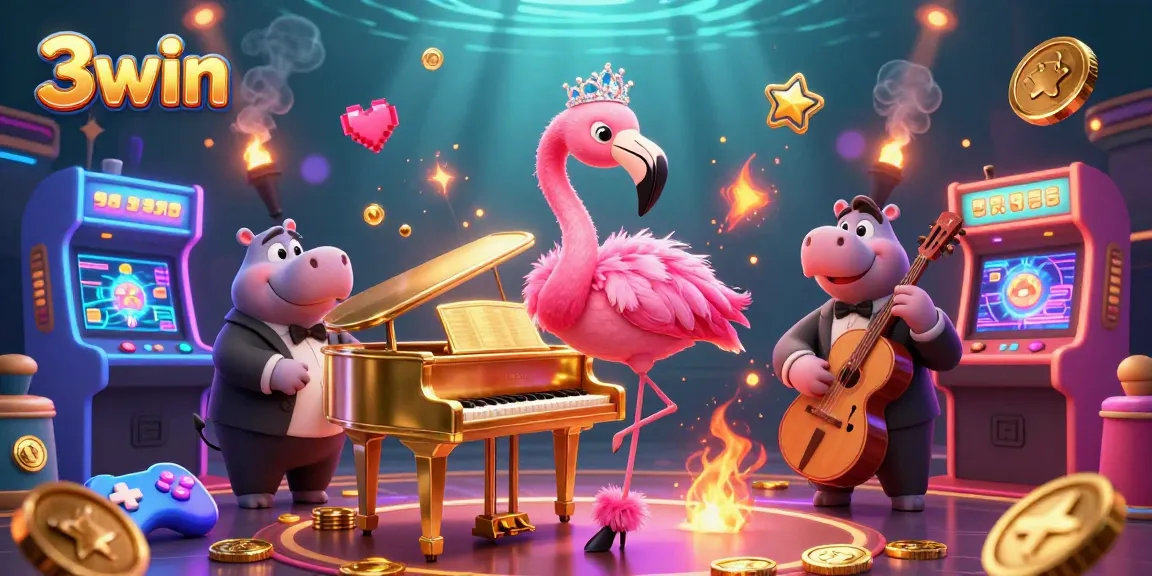 Engage with the exciting world of 3win through this vibrant casino illustration showcasing lively characters and gaming elements.