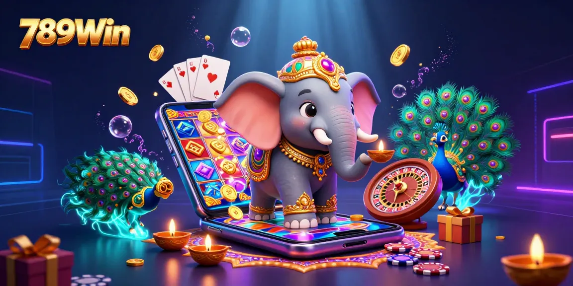 Engaging players with 789Win's intricate 3D illustration of vibrant casino elements and festive motifs
