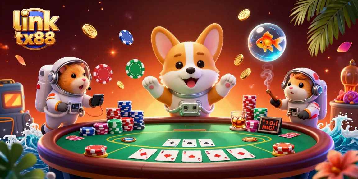 Engage in thrilling gameplay at link tx88 with a vibrant casino scene featuring unique characters.