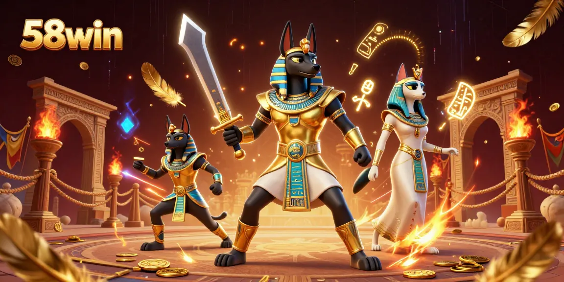 Experience the dynamic gaming adventure with 58win's thrilling characters and vibrant elements in an ancient arena.