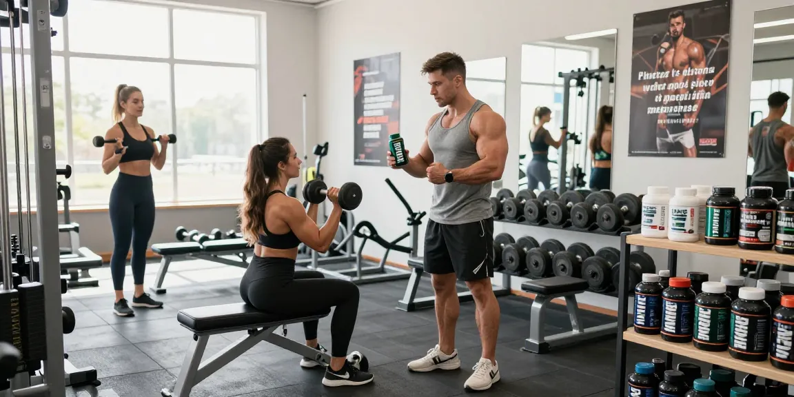 Prime Pharma Steroiden showcased in a vibrant gym scene with athletes working out and using fitness products.
