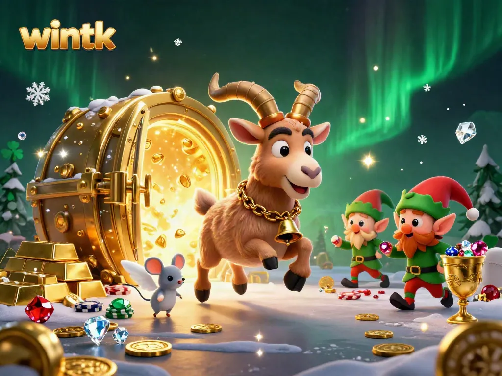 Wintk's festive holiday-horror casino scene with Krampus, an angel mouse, and playful gremlins.
