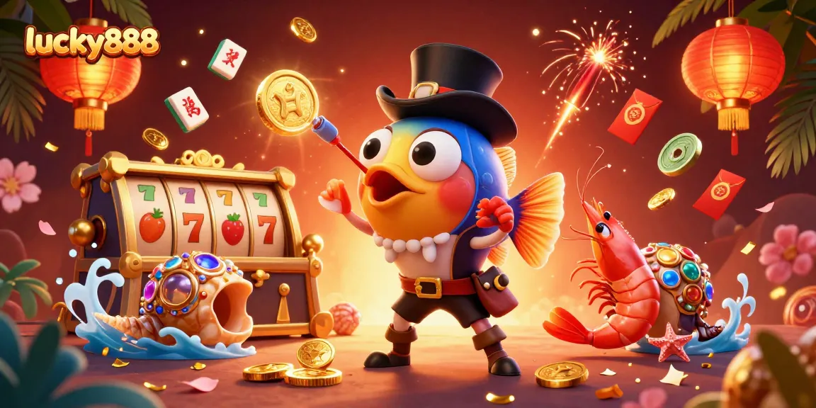 Experience the excitement of lucky888 with glowing treasures and dynamic slot reels in this vibrant underwater scene.