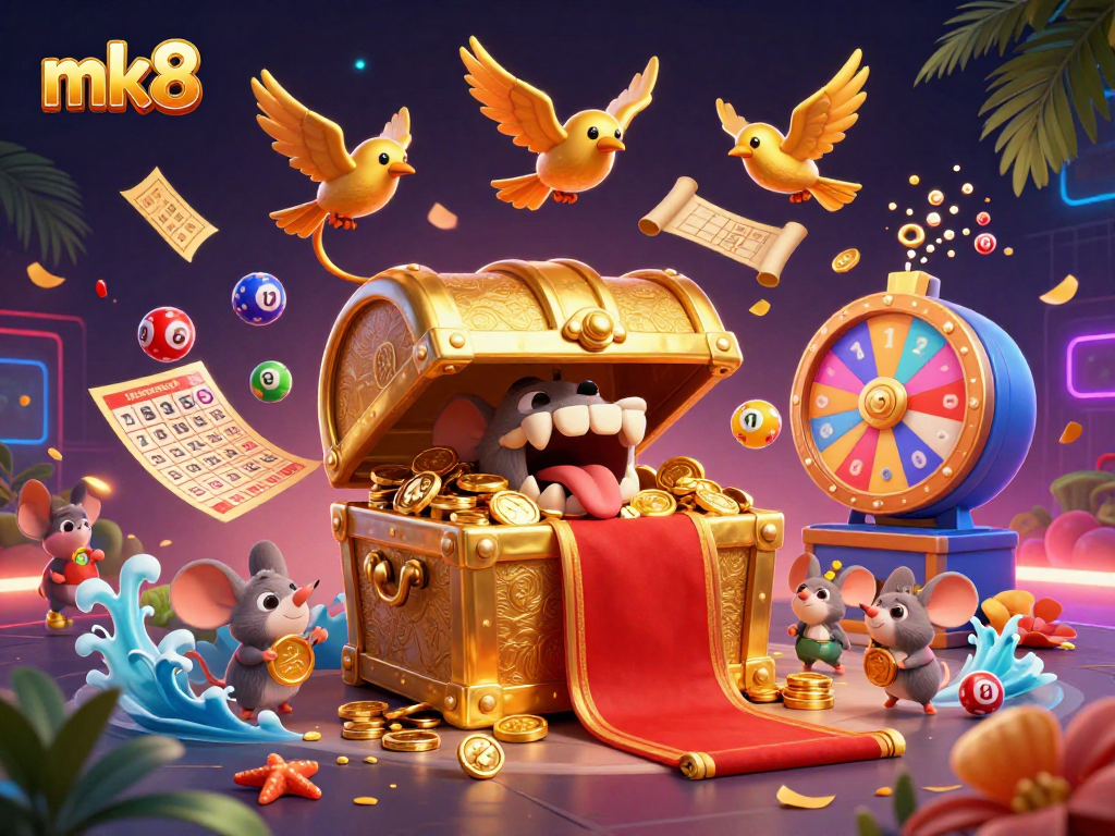 Experience exciting games at mk8 while surrounded by vibrant lottery elements and treasure-rich adventures.