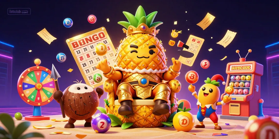 Experience the excitement with hitclub com in this vibrant 3D casino scene featuring a golden pineapple king.
