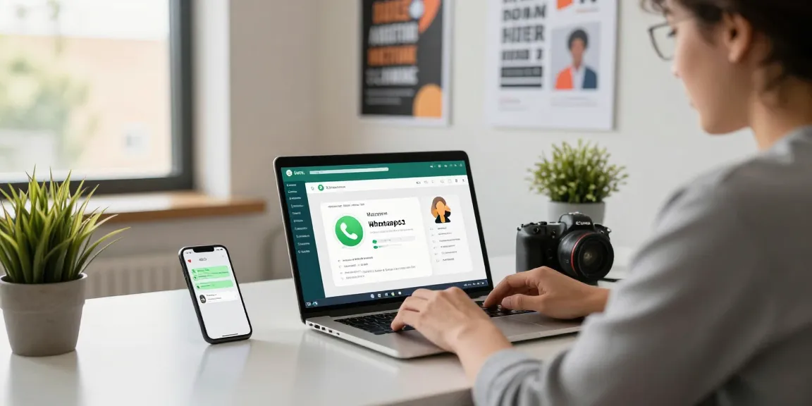 Engaging workspace with WhatsApp網頁版 interface on laptop, promoting digital communication.