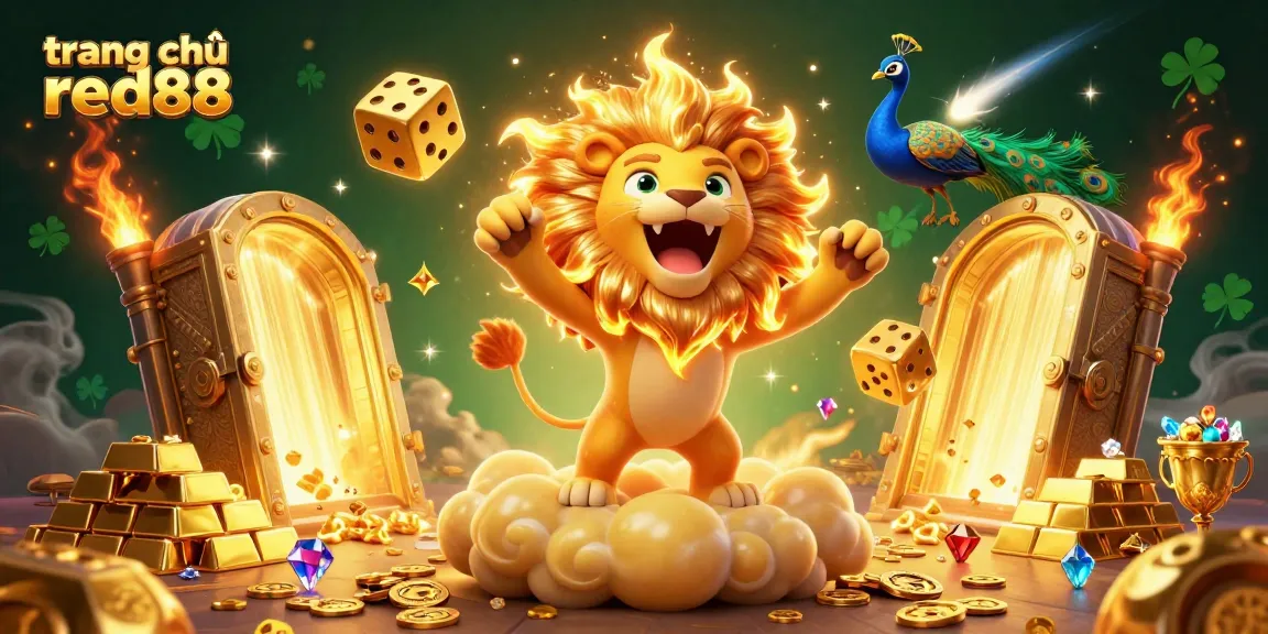 Experience the excitement of trang chủ red88 with a vibrant casino-themed 3D illustration full of riches and adventure.