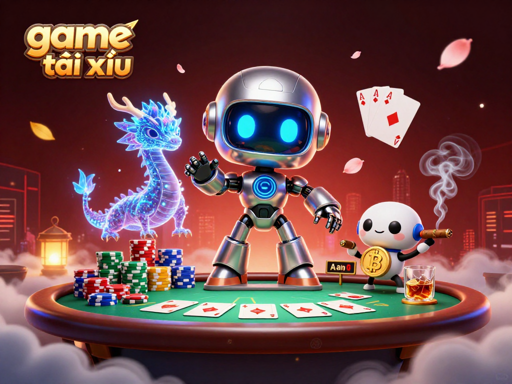 Experience the thrill of game tài xỉu with the vibrant characters and casino elements in a dynamic 3D scene.
