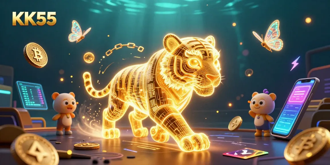 Engage in thrilling betting experiences at KK55 with vibrant neon visuals and crypto elements.