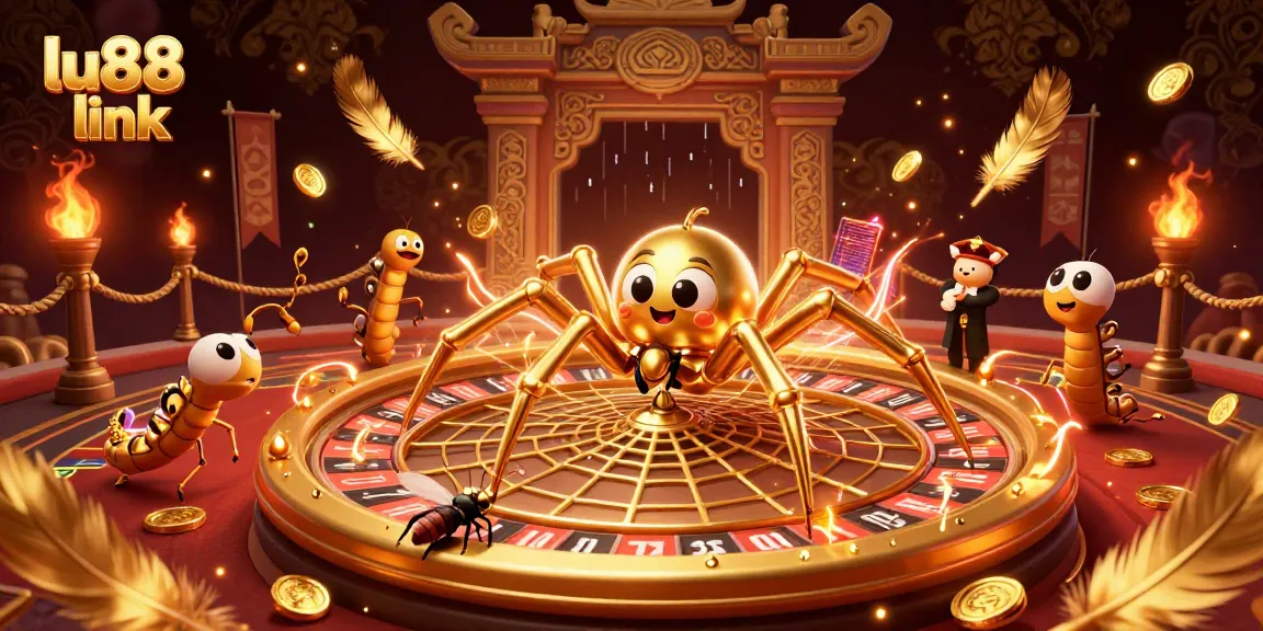 Experience thrilling bets at lu88 link with a spider-themed roulette web and vibrant casino elements.