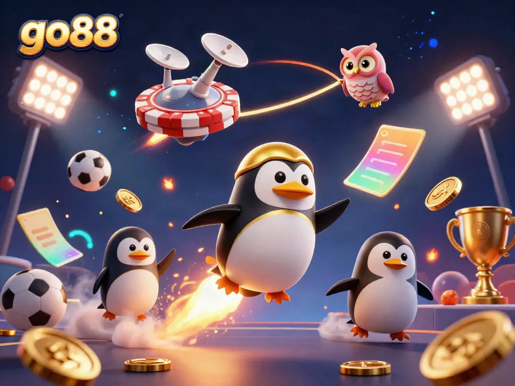 Experience thrilling games and excitement at go88 with our dynamic casino-themed 3D illustration.