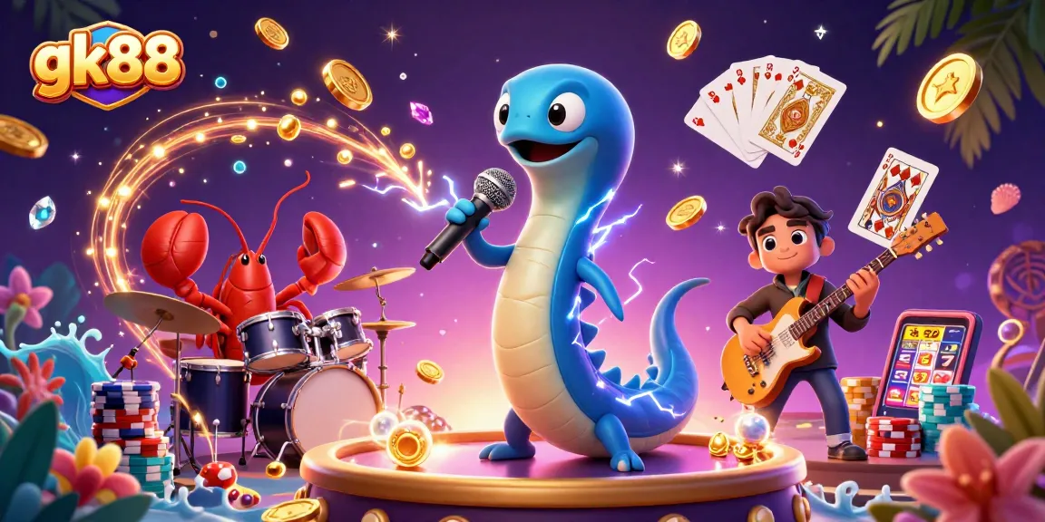 Experience gk88's vibrant underwater casino with electric eel DJ and immersive gaming elements.