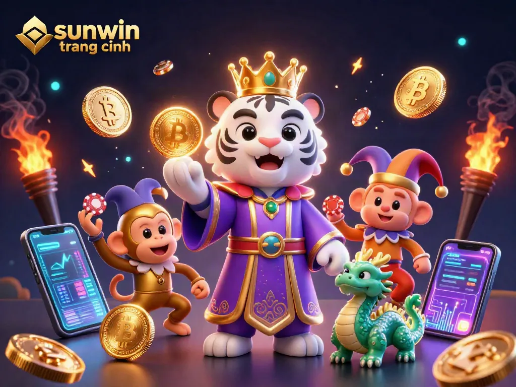 Experience the excitement of sunwin trang chính with vibrant characters and digital casino elements.