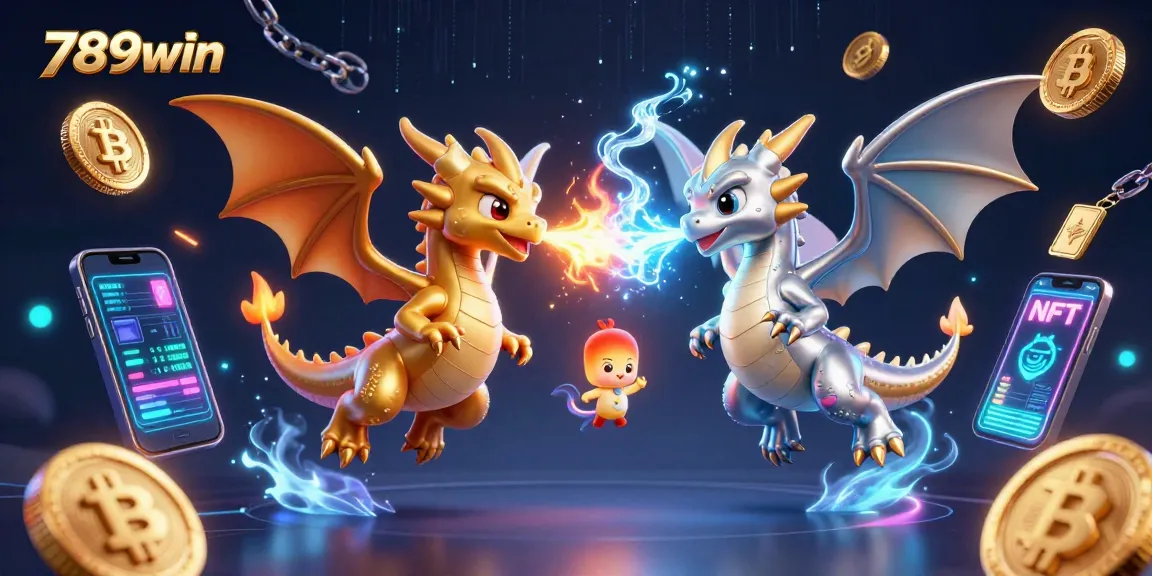 Experience the excitement of 789win with vibrant dragons and glowing crypto elements in a detailed illustration.