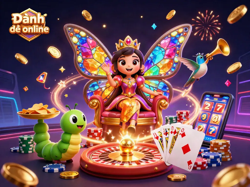 Experience thrilling Đánh đề online action with vibrant characters and casino elements in a magical scene.
