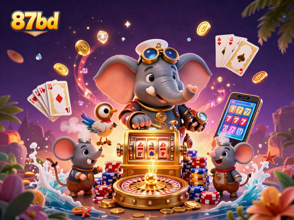 Spin the golden slot machine with 87bd, featuring steampunk elements and casino excitement.