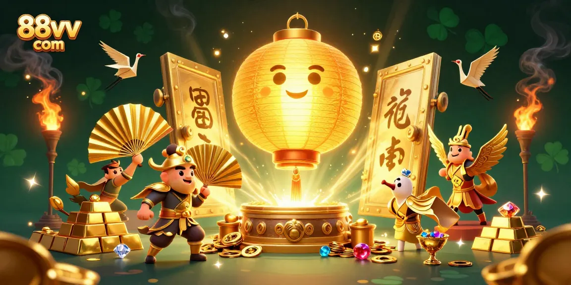 Experience exciting gameplay at 88vv com with a dazzling casino scene featuring lucky symbols and treasures.