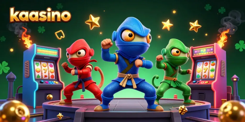 Kaasino offers thrilling slot experiences with chameleon ninjas in a vibrant casino setting.