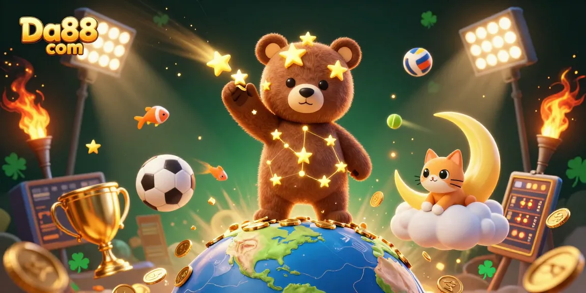Engage in exciting gameplay at Da88 com with vibrant 3D casino characters scooping coins.