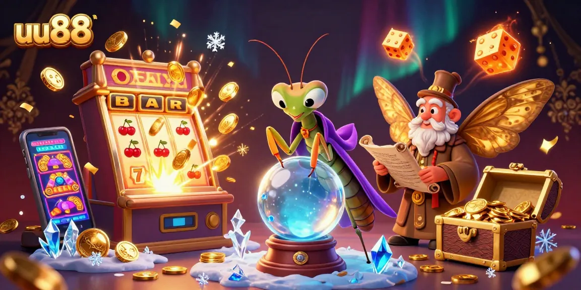 Win big with uu88 in this vibrant 3D gambling illustration showcasing a fortune teller