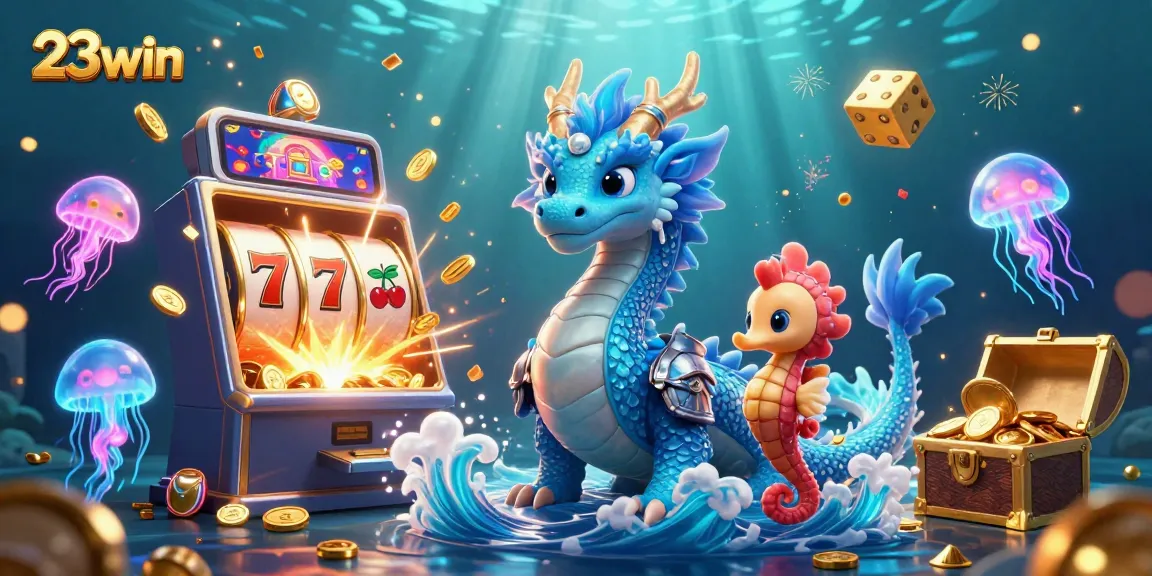 Experience the thrill of 23win with a dazzling underwater scene featuring wins and exciting casino elements.