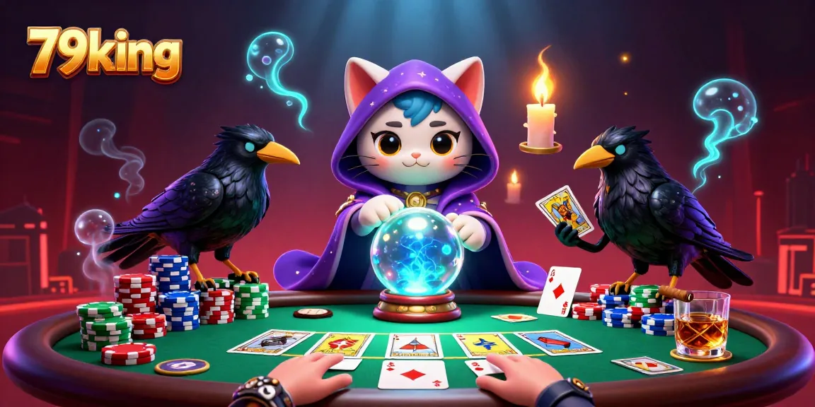 Play exciting casino games with 79king, featuring a vibrant scene of poker and mystical elements!