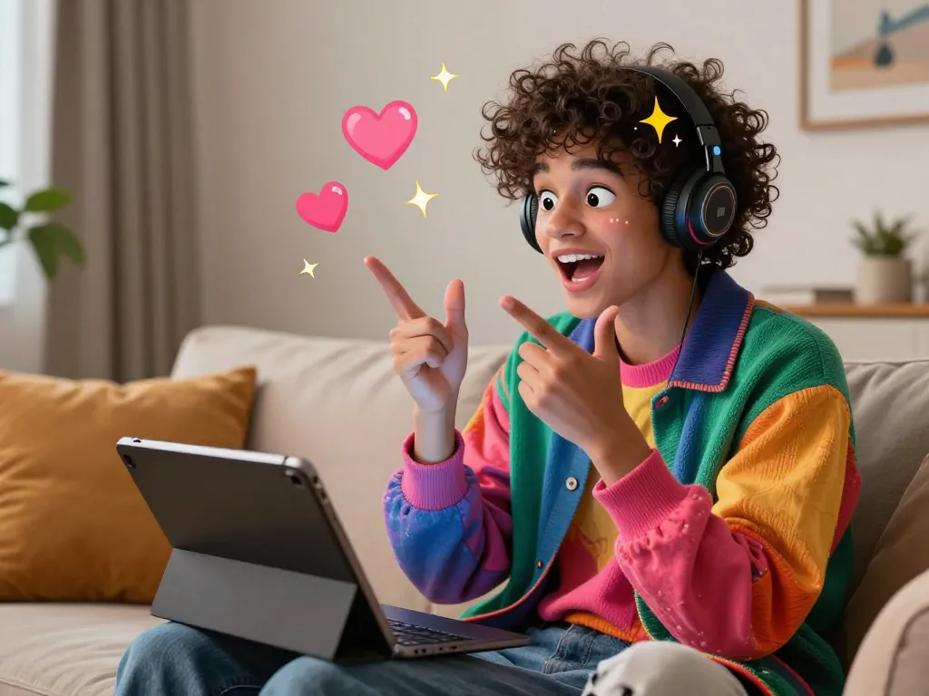 Interactive 18+ ai chat scene with colorful digital character and cozy home setting