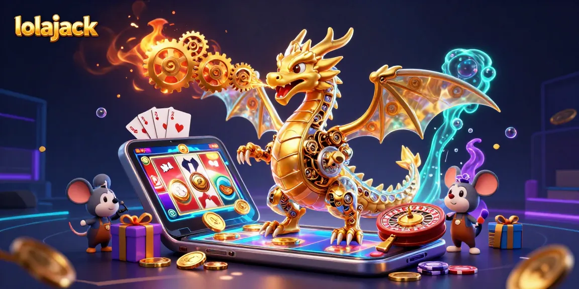 Experience thrilling gaming at lolajack with a dragon, engaging slot games, and vibrant casino elements.