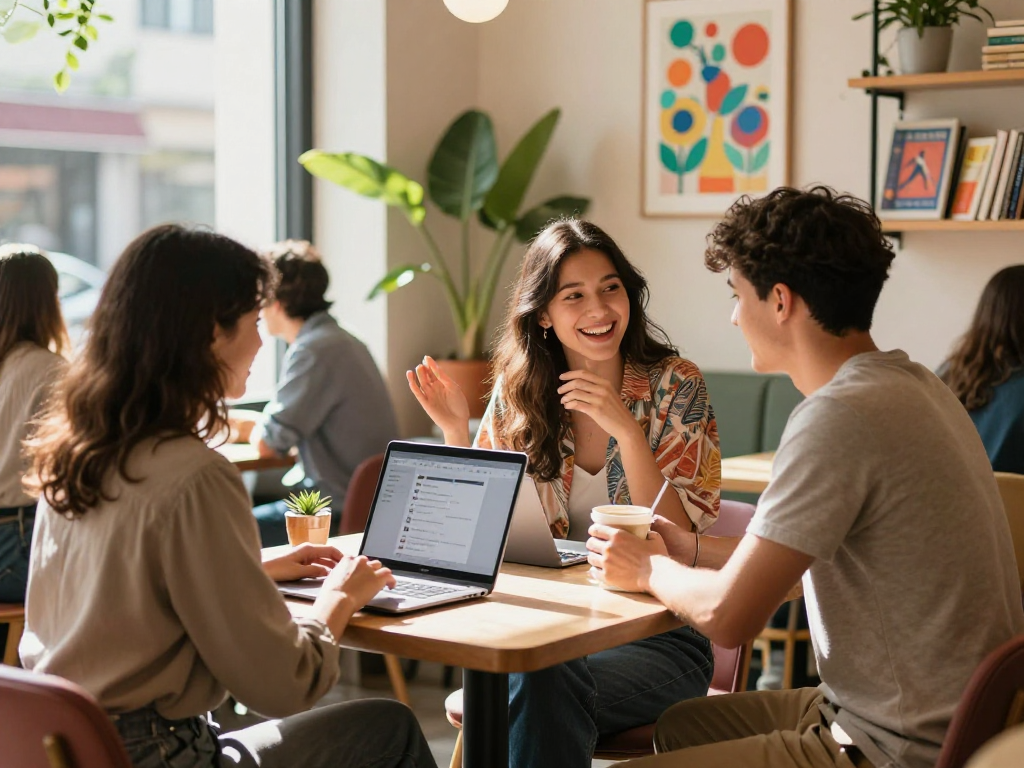 Engaging f168 dating scene in a cozy café with singles interacting.