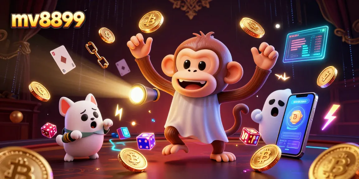 Engage with exclusive mv8899 gaming fun as a ghost-hunter puppy tracks a golden juggling monkey in a haunted casino.
