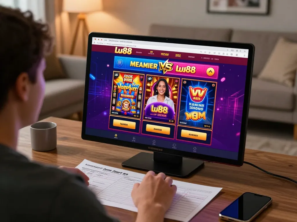 Engaging with exciting lu88 online casino games in a cozy home setup.