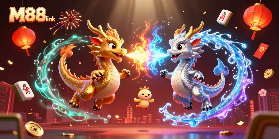Experience the excitement of M88 link with vibrant dragons and festive casino elements.