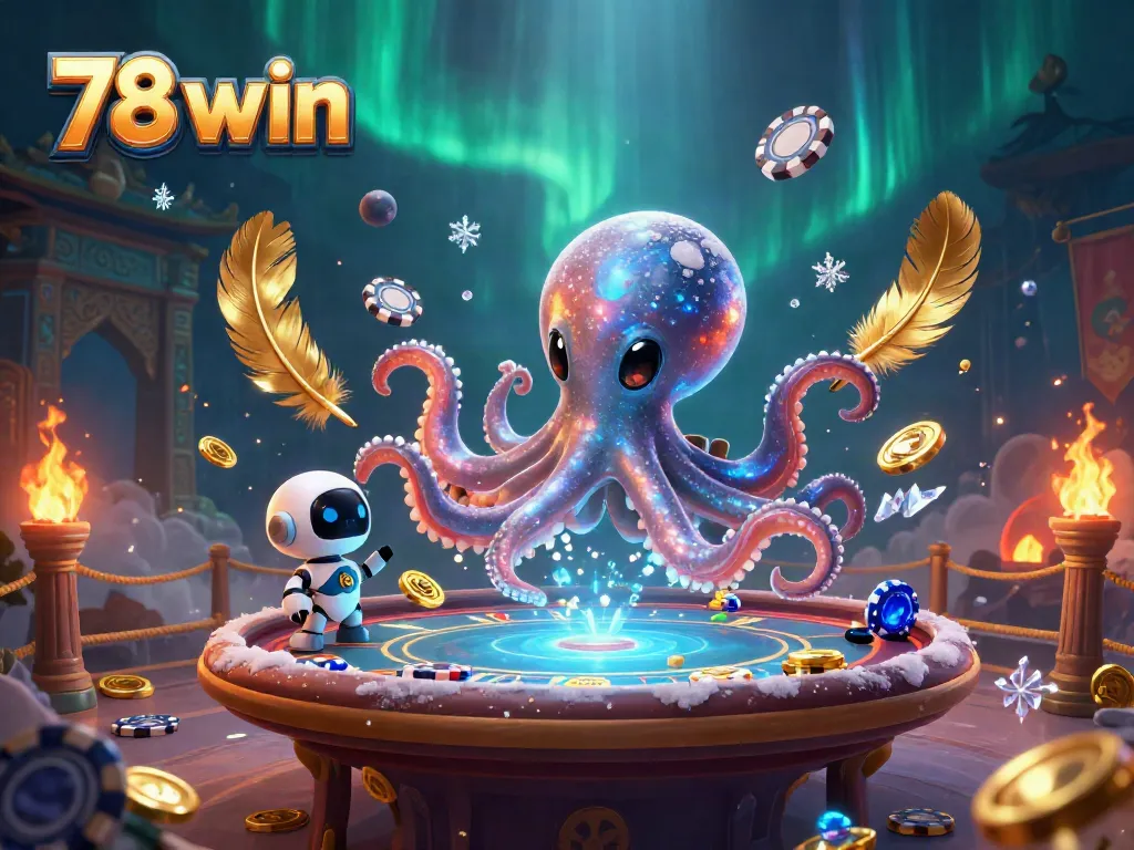 Experience thrilling gaming with 78 win's lively 3D octopus on a holographic poker table!