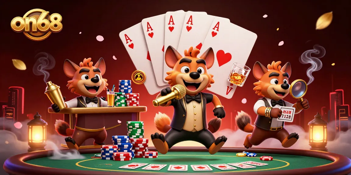 on68 hyenas bringing life to a comedy casino club, featuring humor and lively gambling elements.