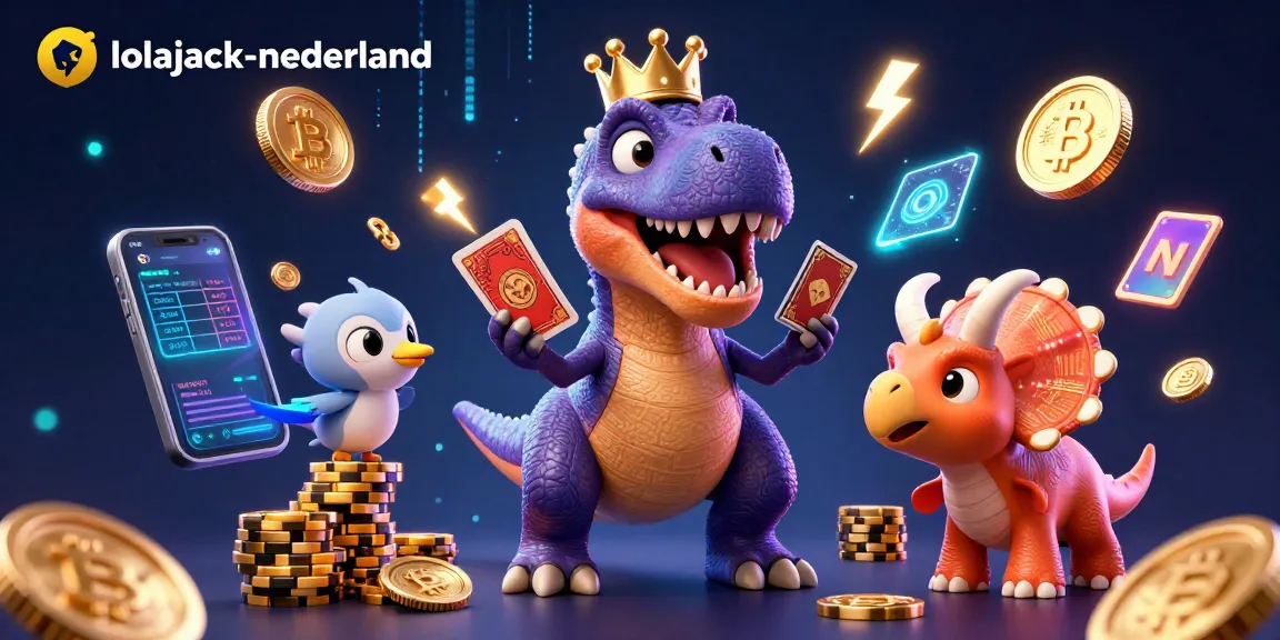 Win big at lolajack-nederland while enjoying card games with fun dinosaur characters in a vibrant, dynamic scene.