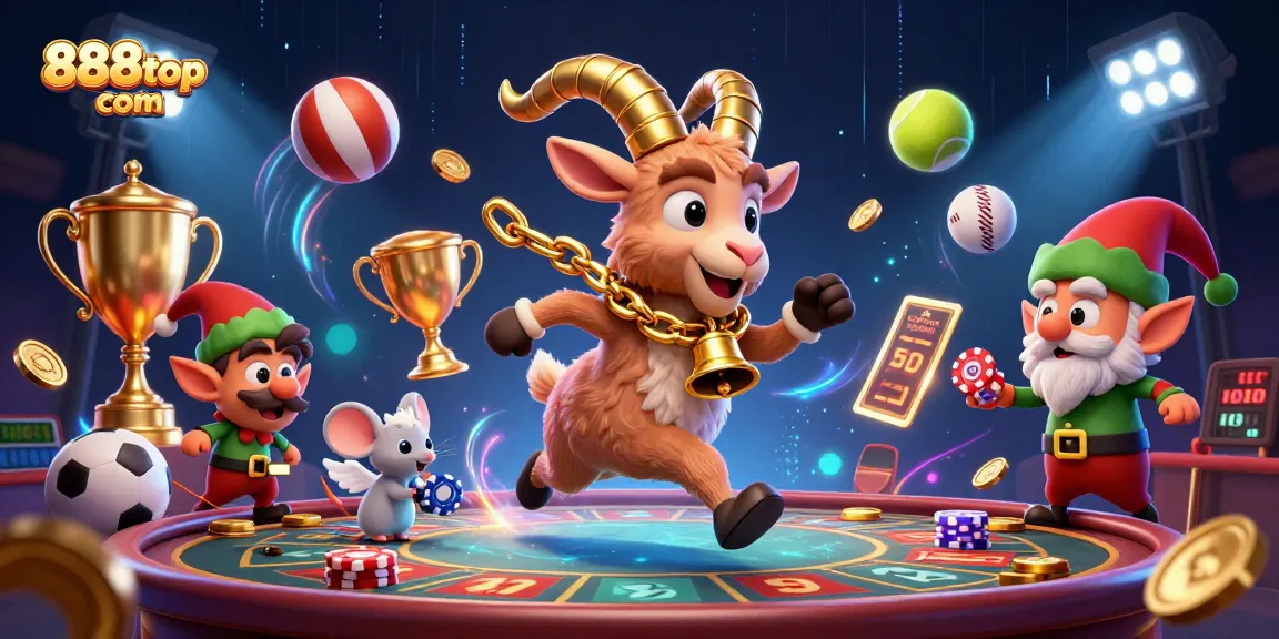 Experience the thrill of 888top com with festive casino scenes featuring unique characters and dynamic gaming elements.