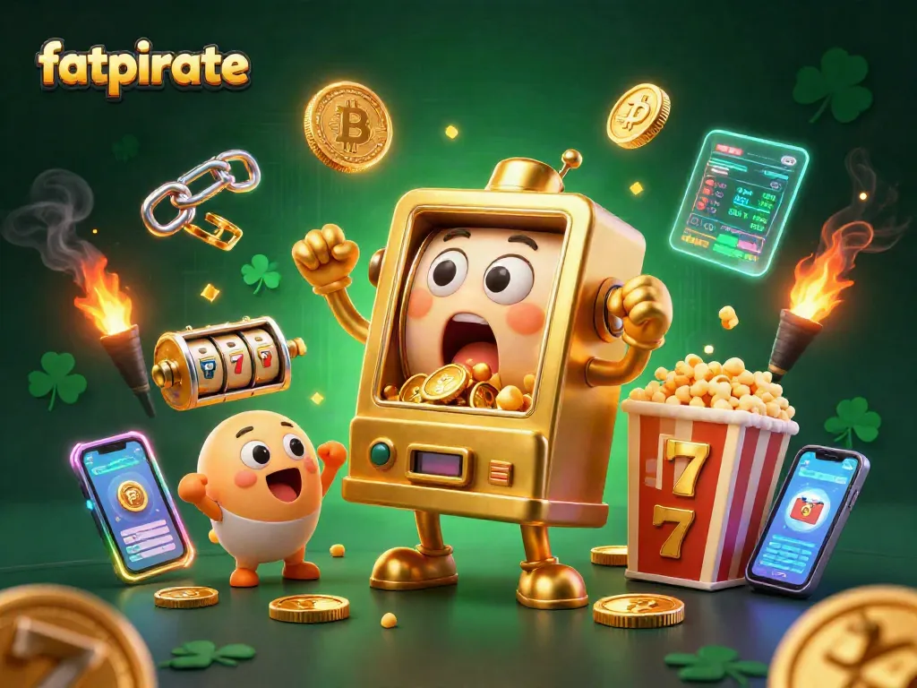 Experience the thrill at fatpirate as the golden slot machine celebrates hitting the jackpot, surrounded by cheer and excitement!