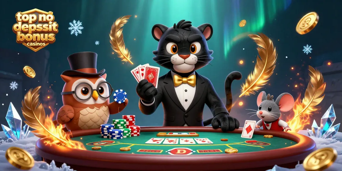 Experience the top no deposit bonus casinos where the stylish panther deals cards amidst vibrant gaming elements.