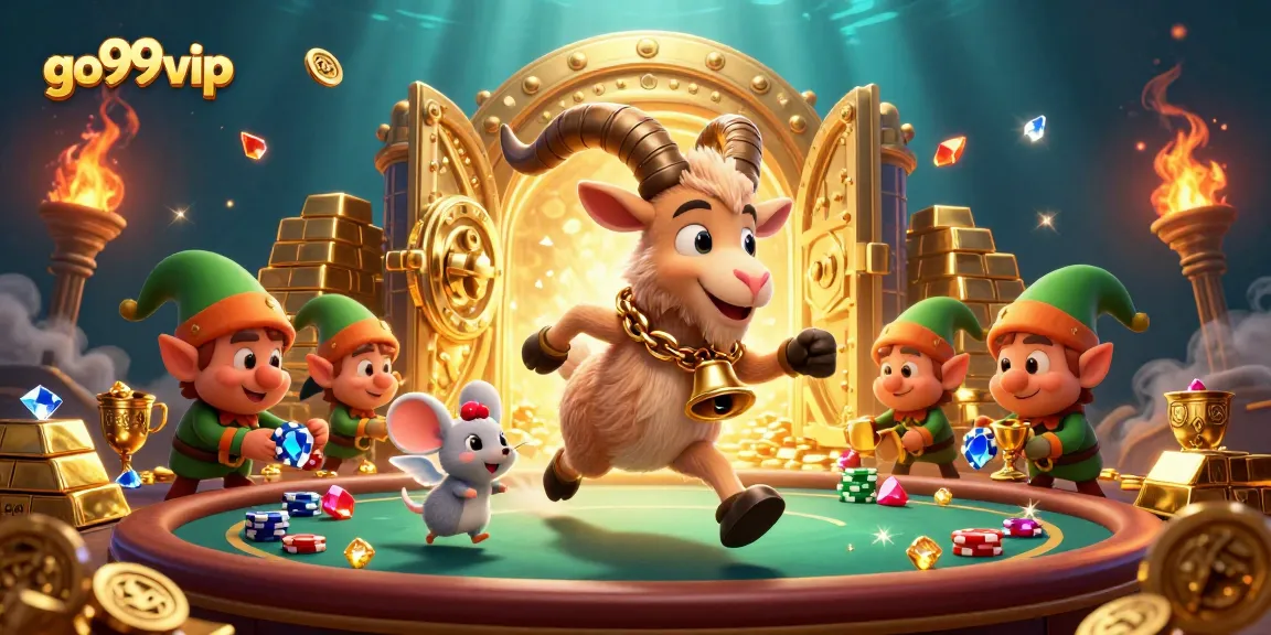 Experience the thrills of go99vip with a dynamic casino illustration featuring Krampus and playful gremlins.