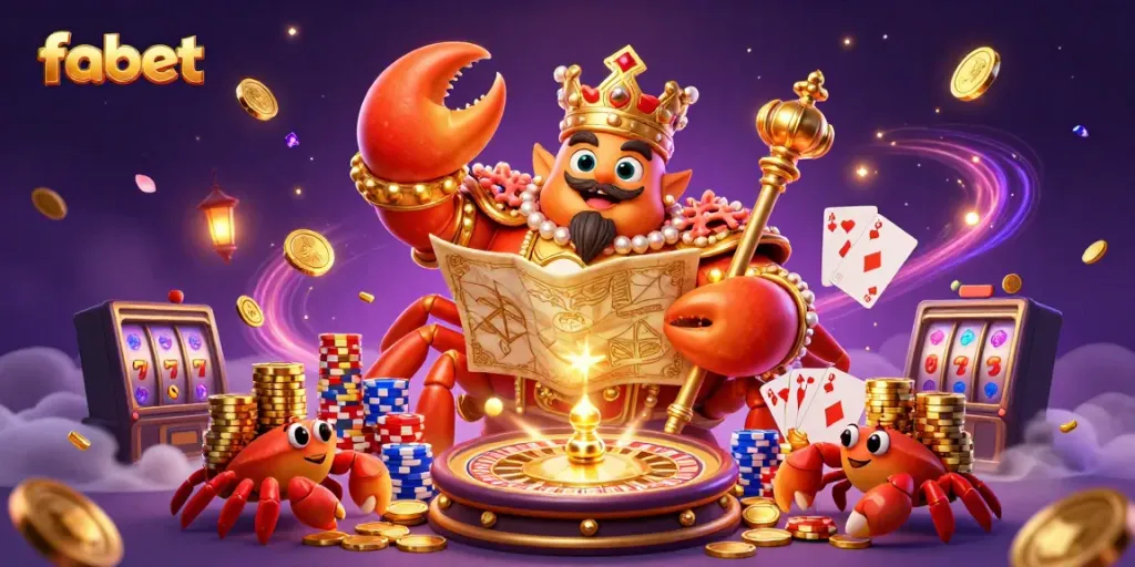 Experience fabet's thrilling casino atmosphere with a golden crab emperor and treasure trove of games.