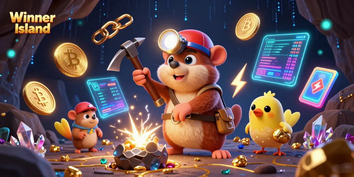 Experience thrilling gameplay at Winner Island with vibrant characters and crypto elements in an engaging casino scene.