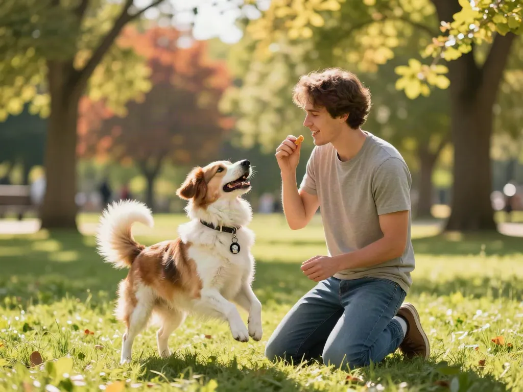 Gepersonaliseerde hondenpenning maken voor een blije hond in het park